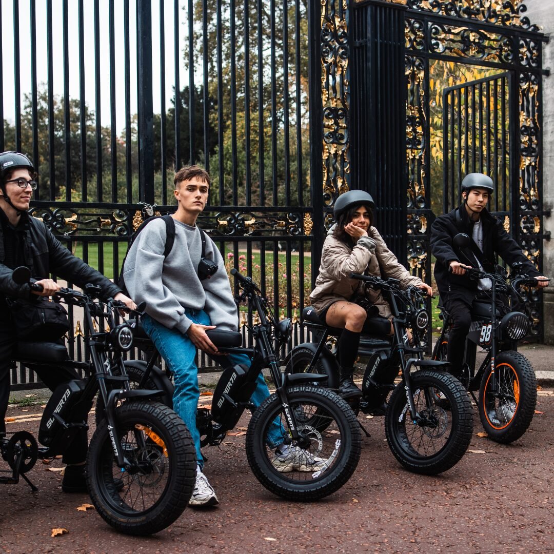 Small group enjoying a guided e-bike tour of London