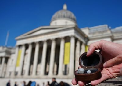 FOF Bike Tours London showing the Musket Balls from 1642 & 1805 in Trafalgar Square