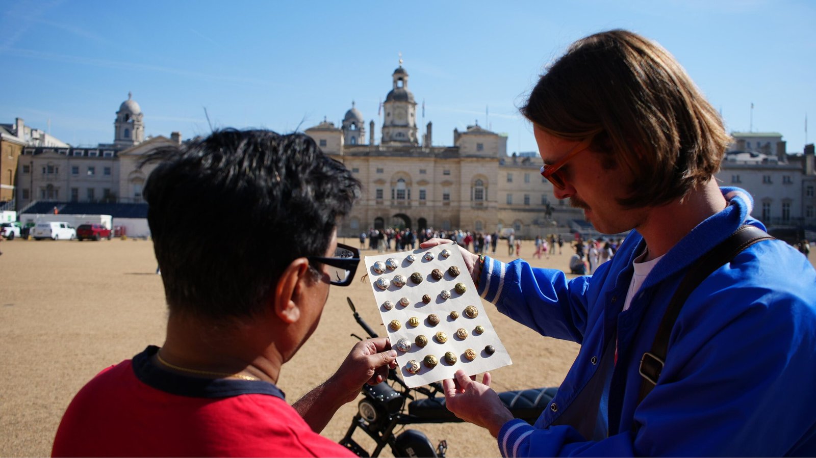 FOF Bike Tours guide showing artefacts infront of Horse Guards Parade