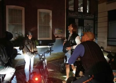 Guests gathered with their e-bikes at Brabant Court during the Dickens Christmas London tour with FOF Bike Tours.